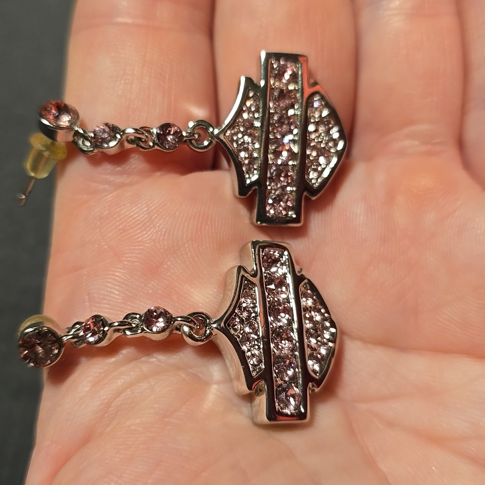 Harley-Davidson Silver and Pink Dangle Earrings